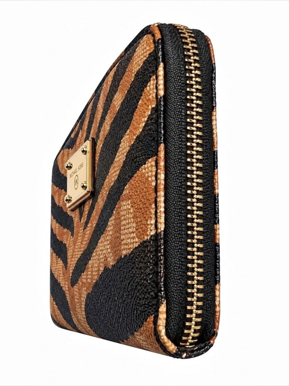 Michael Kors Tiger Stripe Zip Around Wallet Y2K Animal Print Brown Black - Picture 4 of 12